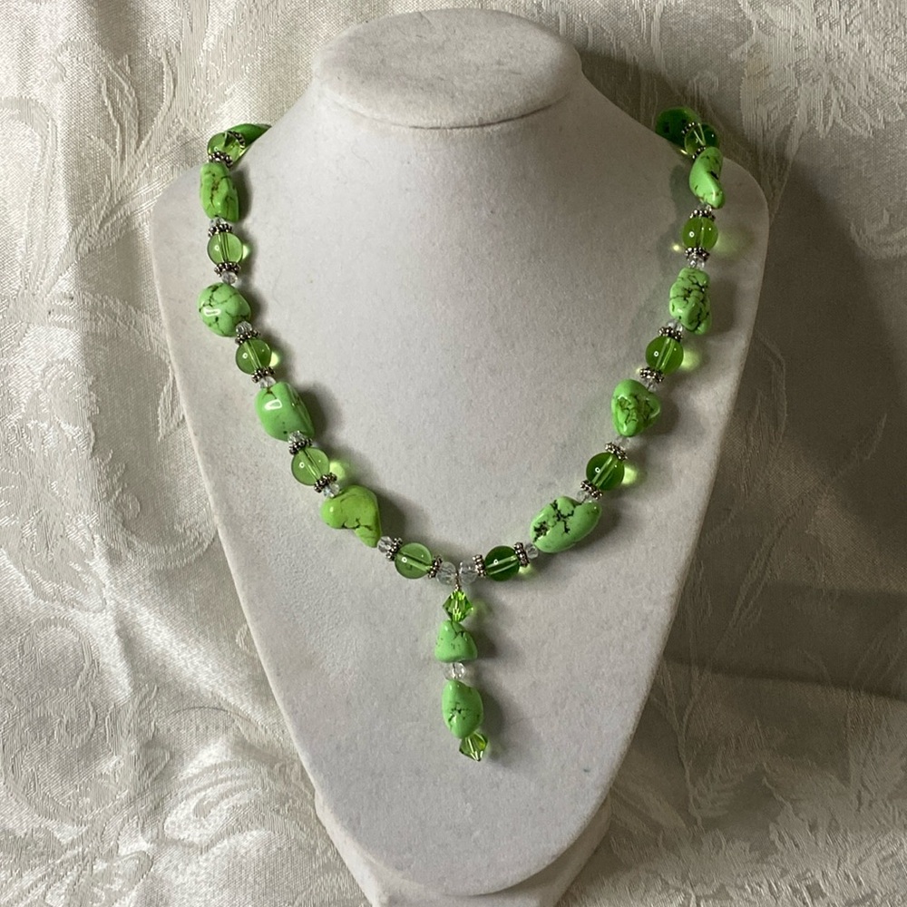 Handcrafted Natural Gaspeite Necklace w/glass and crystals